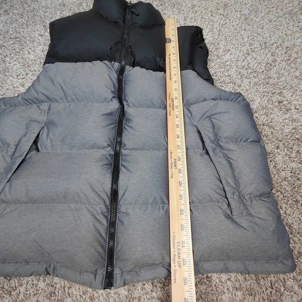 The North Face Nuptse 700 Fill Goose Down Puffer Vest Mens XL Grey Black Zip Up
